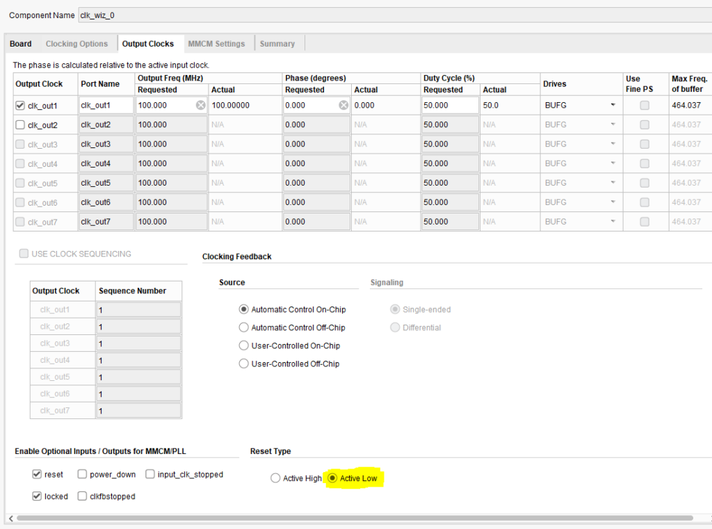 Active Low Reset Clock Option