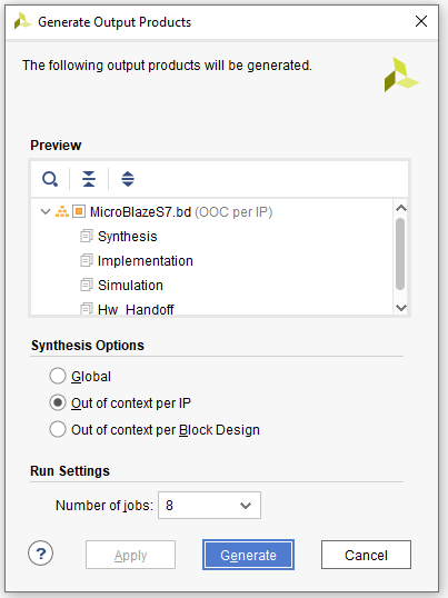 Generate Output Products Dialog